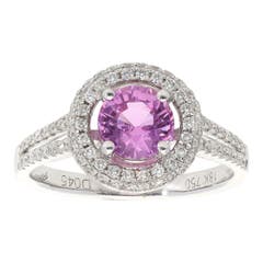 Round Pink Sapphire and Diamond Ring in 18K White Gold