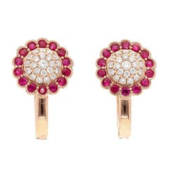 Ruby and Diamond Flower Earrings in 14K Rose Gold