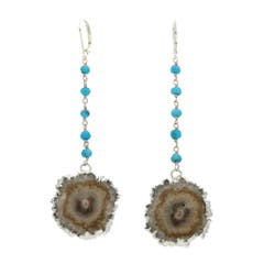Turquoise and Druzy Quartz Dangle Earrings in Sterling Silver