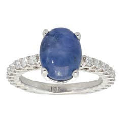 Star Sapphire and Diamond Ring in 18K White Gold