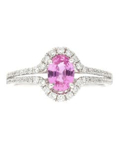 Oval Pink Sapphire and Diamond Ring in 14K White Gold