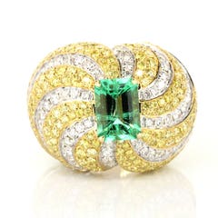 Cirari Couture Jewels Colombian Emerald and Diamond Cocktail Ring in 14K Yellow Gold