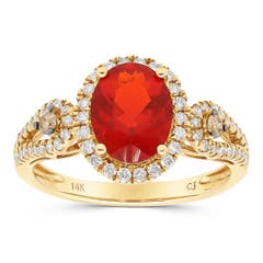 Cirari Couture Jewels Fire Opal and Diamond Halo Ring in 14K Yellow Gold