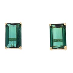 Green Tourmaline Emerald-Cut Earrings in 14K Yellow Gold