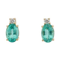 Emerald and Diamond Stud Earrings in 14K Yellow Gold