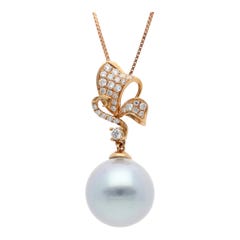 Cut by Ben South Sea Cultured Pearl and Diamond Pendant in 18K Yellow Gold