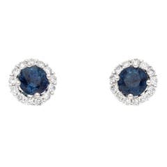 Sapphire and Diamond Stud Earrings in 18K White Gold