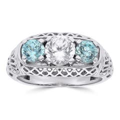 Blue and White Zircon Ring in 14K White Gold
