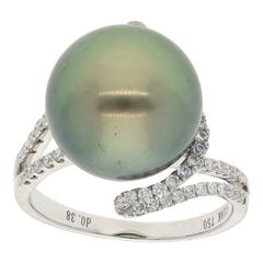 Cut by Ben Tahitian Cultured Pearl and Diamond Accent Ring in 18K White Gold