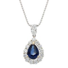 Ceylon Sapphire and Diamond Pendant in 18K White Gold
