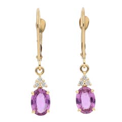 Pink Sapphire and Diamond Dangle Earrings in 14K Yellow Gold