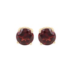 Chromia Collection Round African Anthill Garnet Stud Earrings in 18K Yellow Gold