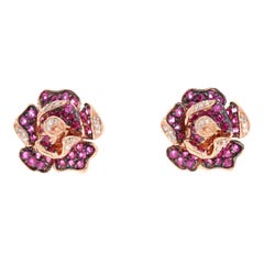 Effy Ruby and Diamond Rosebud Stud Earrings in 14K Rose Gold