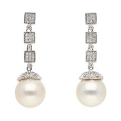 EFFY South Sea Pearl and Diamond Dangle Earrings in 14K White Gold