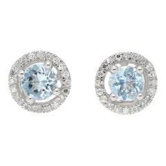 LALI JEWELS Aquamarine and Diamond Stud Earrings in 14K White Gold