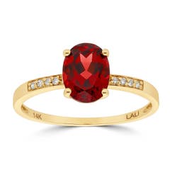 LALI JEWELS Garnet and Diamond Ring in 14K Yellow Gold