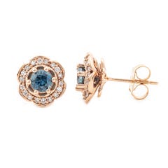 Montana Sapphire and Diamond Stud Earrings in 14K Rose Gold