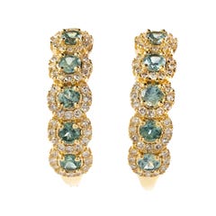 Montana Sapphire and Diamond Hoop Earrings in 14K Yellow Gold