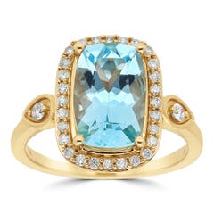 Sky Blue Topaz and Diamond Halo Ring in 14K Yellow Gold