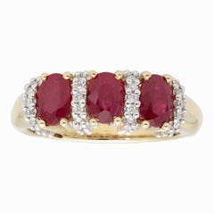 KALLATI Three Stone Ruby and Diamond Ring in 14K Yellow Gold
