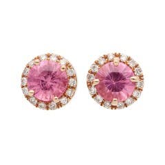 Pink Spinel and Diamond Halo Stud Earrings in 14K Yellow Gold