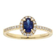 Sapphire and Diamond Halo Ring in 14K Yellow Gold