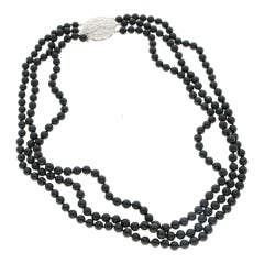 Black Coral and Diamond Necklace in 14K White Gold