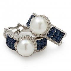 Pearl and Sapphire|Diamond Earrings in 18K