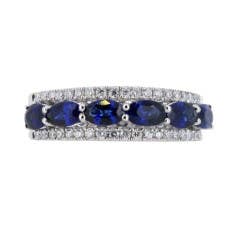 Stacked Sapphire and Diamond Band in 18K White Gold