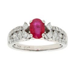 Ruby and Diamond Cluster Ring in 14K White Gold