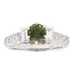 Green Tourmaline and Diamond Cluster Ring in 14K White Gold