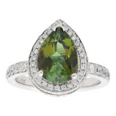 Pear Green Tourmaline and Diamond Ladies Ring in 18K White Gold