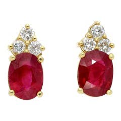 Ruby and Diamond Stud Earrings in 18K Yellow Gold