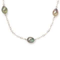 Cultured Tahitian Pearl Tin Cup Style Necklace in 14K