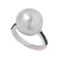 South Sea Cultured Pearl and Sapphire Ring in STERLING SILVER