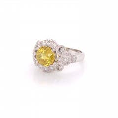 Sphene and Diamond Ring in 14K WHITE GOLD