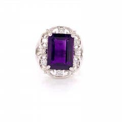 Siberian Amethyst and Diamond Ring in 14K WHITE GOLD