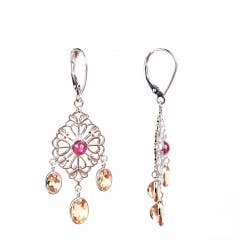 Imperial Topaz and Ruby Earrings in 14K WHITE GOLD