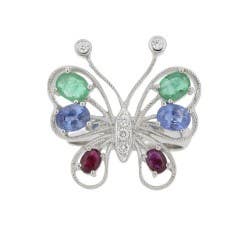 Emerald & Ruby & Sapphire and Diamond Ring in 14K