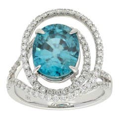Blue Zircon and Diamond Ring in 18K White Gold