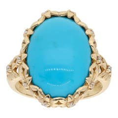Sleeping Beauty Turquoise and Diamond Ring in 14K Yellow Gold