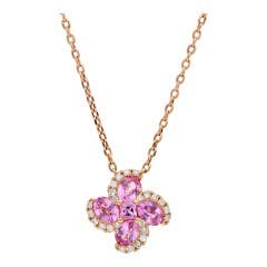 Pink Sapphire and Diamond Necklace in 18K Yellow Gold