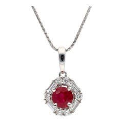 Ruby and Diamond Pendant in 18K White Gold