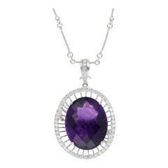 Siberian Amethyst and Diamond Pendant in 14K White Gold