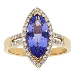 Cut by Ben Marquise-Cut Tanzanite and Diamond Ring in 14K Yellow Gold