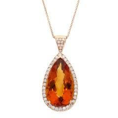 Pear-Cut Madeira Citrine and Diamond Pendant in 14K Rose Gold