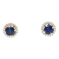Sapphire and Diamond Stud Earrings in 18K Yellow Gold