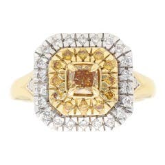 Yellow and White Diamond Cluster Ring in 18K Yellow Gold