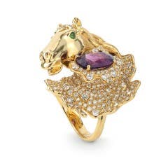 4.47 ct Purple Pink Sapphire, 3.52 ctw Diamond & .12 ctw Tsavorite Garnet 18K Gold Ring 