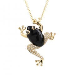 EFFY Onyx and Diamond Frog Pendant in 14K